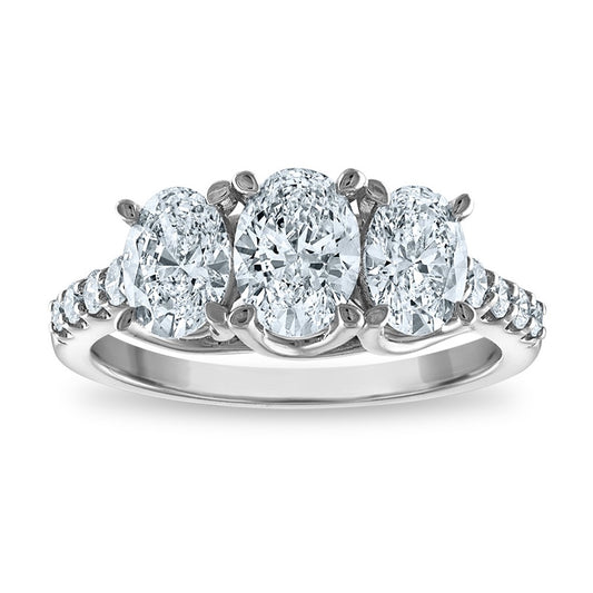 14kw 2ctw 3-Stone Oval Lab Grown VS/SI+ G+ Dia Complete Engagement Ring