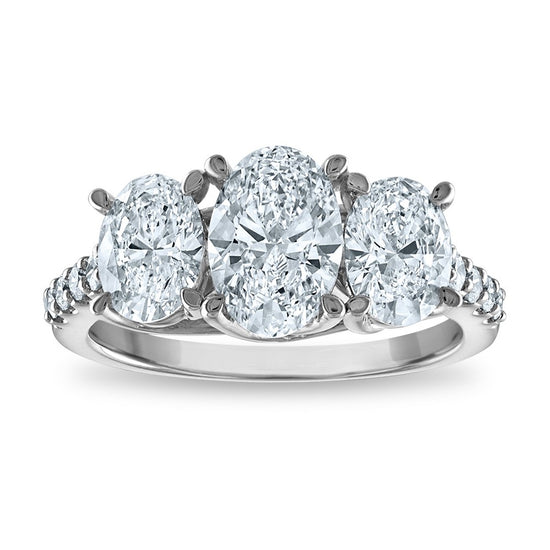 14ky 3ctw 3-Stone Oval Lab Grown VS/SI+ G+ Dia Complete Engagement Ring