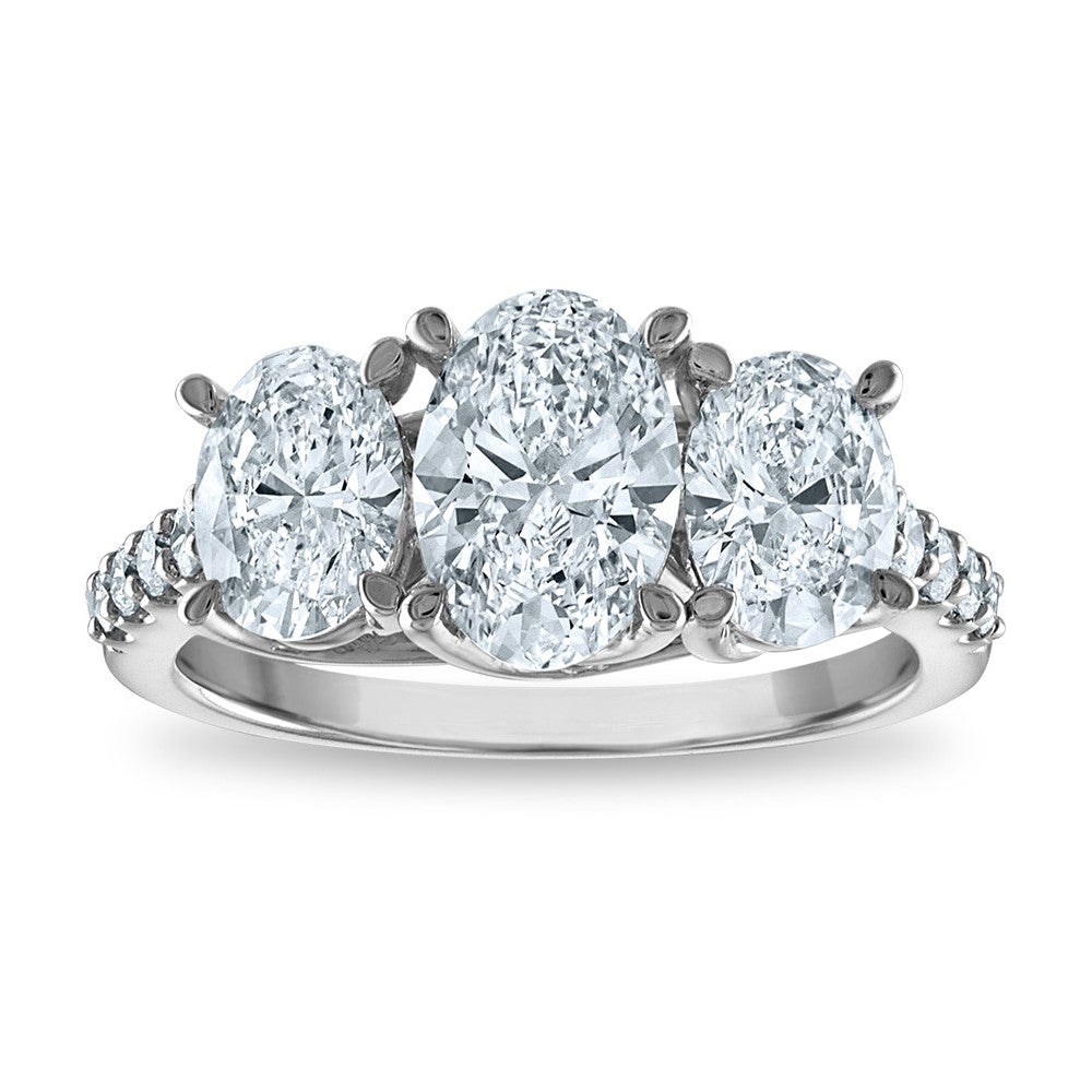 14ky 3ctw 3-Stone Oval Lab Grown VS/SI+ G+ Dia Complete Engagement Ring