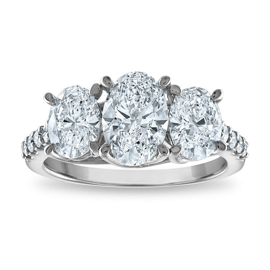 14ky 3ctw 3-Stone Oval Lab Grown VS/SI+ G+ Dia Complete Engagement Ring