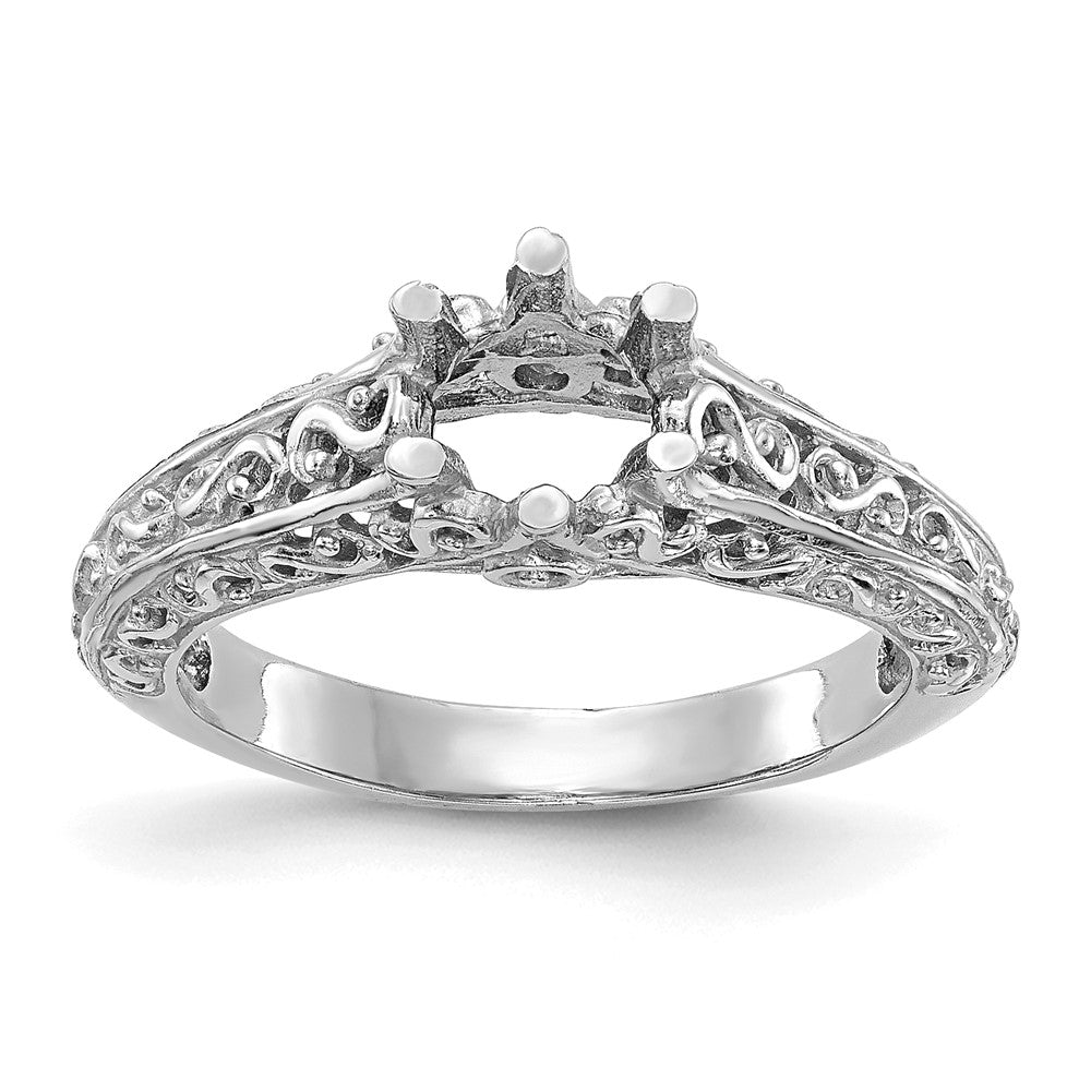 14k White Gold Round Solitaire 5/8 carat Center Vintage Engagement Ring Mounting