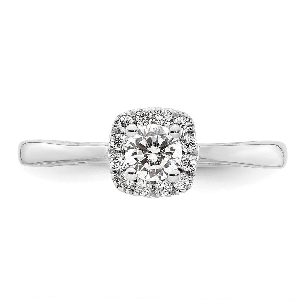 14k White Gold Halo (Holds 1/4 carat (4.1mm) Round Center) 1/8 carat Diamond Semi-mount Engagement Ring