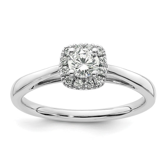 14k White Gold Halo (Holds 1/4 carat (4.1mm) Round Center) 1/8 carat Diamond Semi-mount Engagement Ring