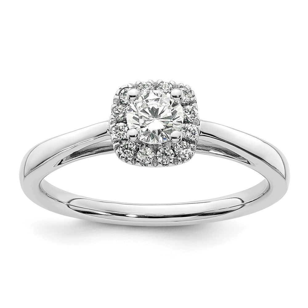 14k White Gold Halo (Holds 1/4 carat (4.1mm) Round Center) 1/8 carat Diamond Semi-mount Engagement Ring