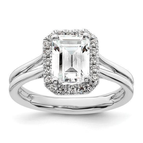 Emerald-Cut Halo Diamond Semi-mount Engagement Rings