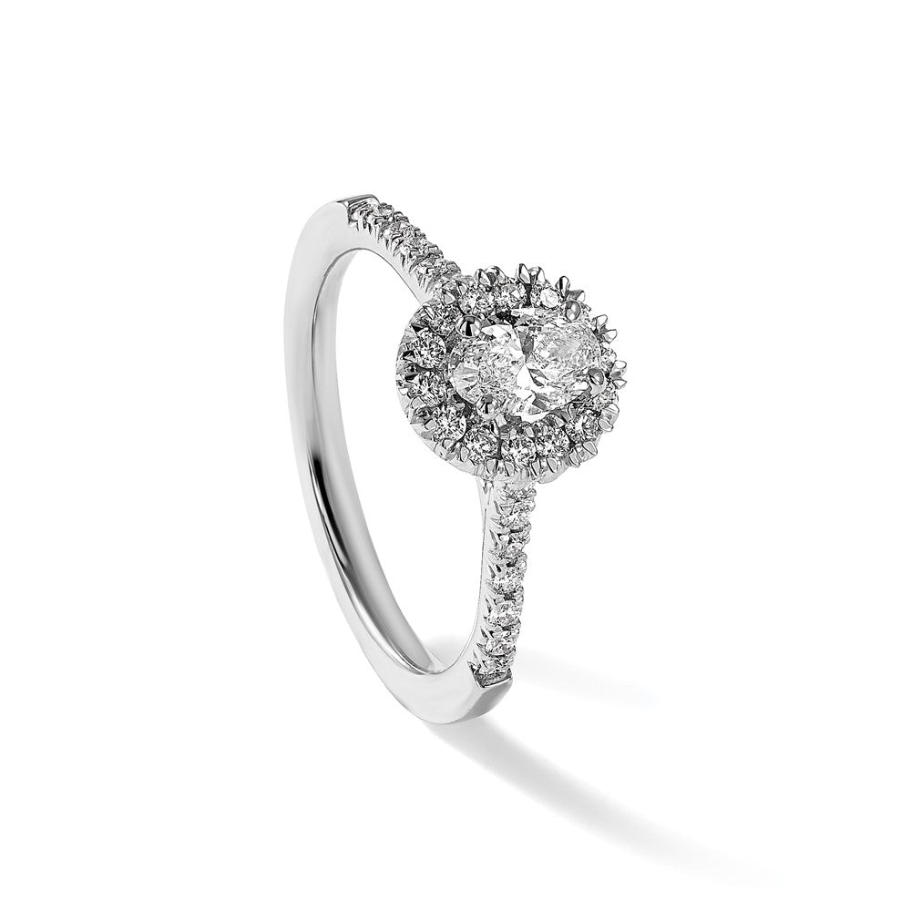 14kw Lab Grown VS/SI+ G+ Dia Oval Halo Semi-mount Engagement Ring