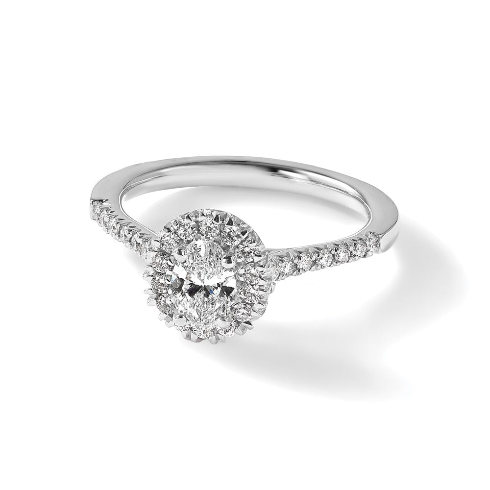 14kw Certified 3.08ct Oval Lab Grown VS/SI FGH Dia Halo Complete Engagement