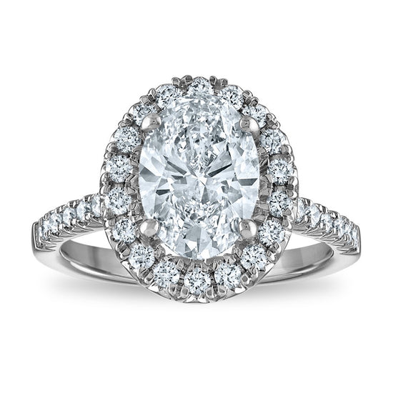 14kw Certified 3.08ct Oval Lab Grown VS/SI FGH Dia Halo Complete Engagement