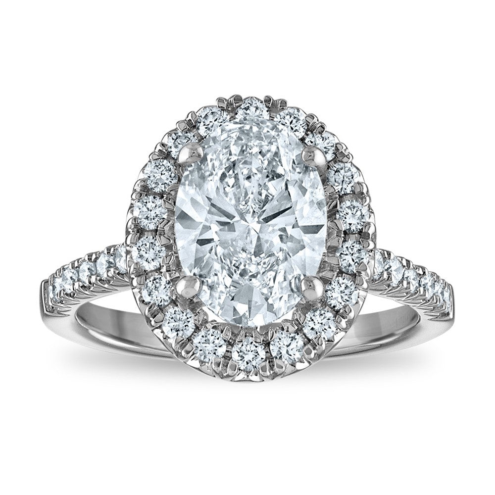 14kw Certified 3.08ct Oval Lab Grown VS/SI FGH Dia Halo Complete Engagement
