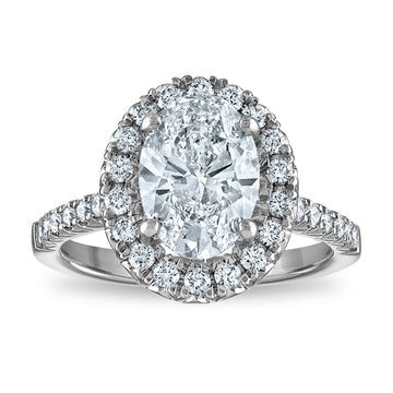 14kw Certified 3.08ct Oval Lab Grown VS/SI FGH Dia Halo Complete Engagement