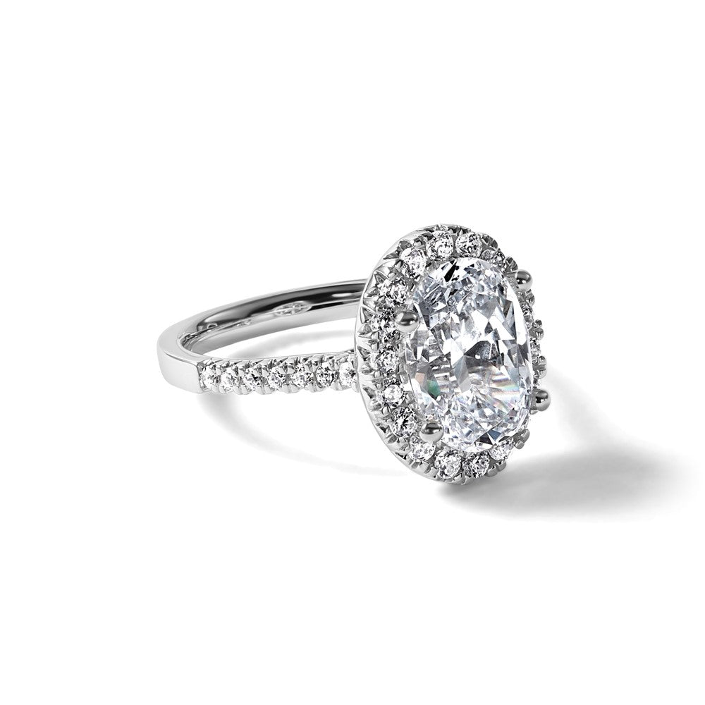 14kw Lab Grown VS/SI+ G+ Dia Oval Halo Semi-mount Engagement Ring