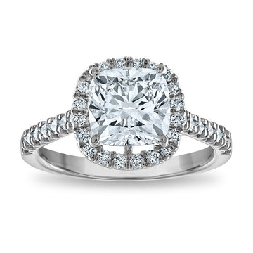 14kw Certified 3.03ct Cushion Lab Grown VS/SI FGH Dia Halo Complete Engagem