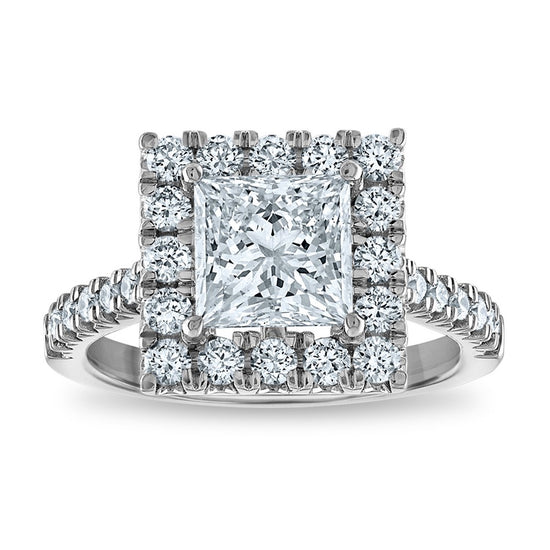 14kw Certified 2.86ct Princess Lab Grown VS/SI FGH Dia Halo Complete Engage