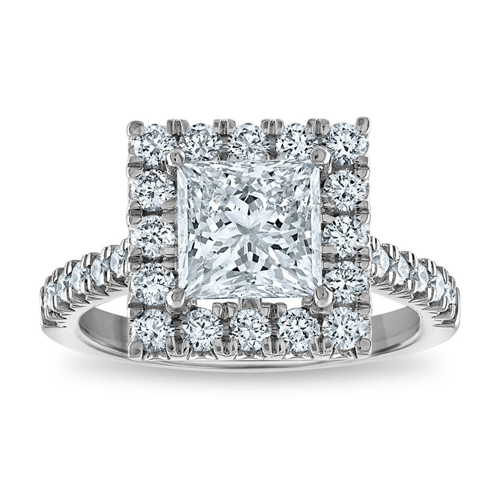 14kw Certified 2.86ct Princess Lab Grown VS/SI FGH Dia Halo Complete Engage