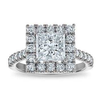 14kw Certified 2.86ct Princess Lab Grown VS/SI FGH Dia Halo Complete Engage
