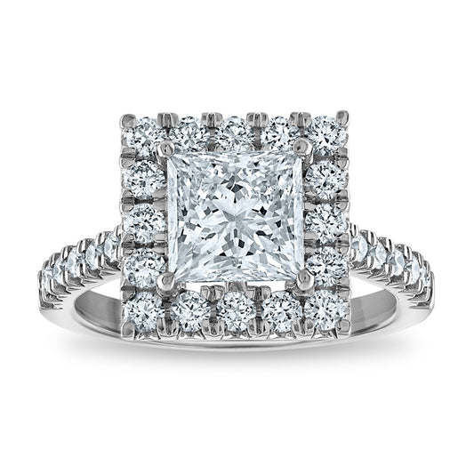 14kw Certified 2.86ct Princess Lab Grown VS/SI FGH Dia Halo Complete Engage