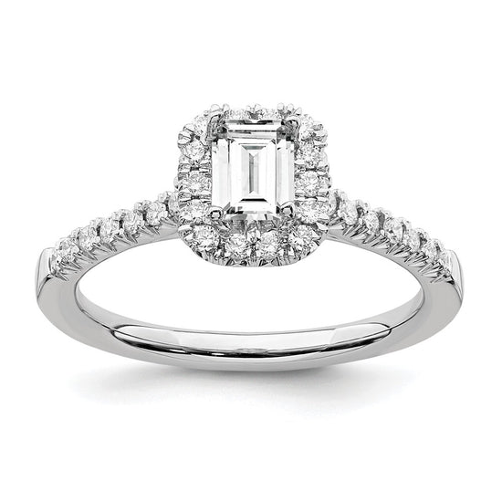 Emerald-Cut Halo Diamond Semi-mount Engagement Rings