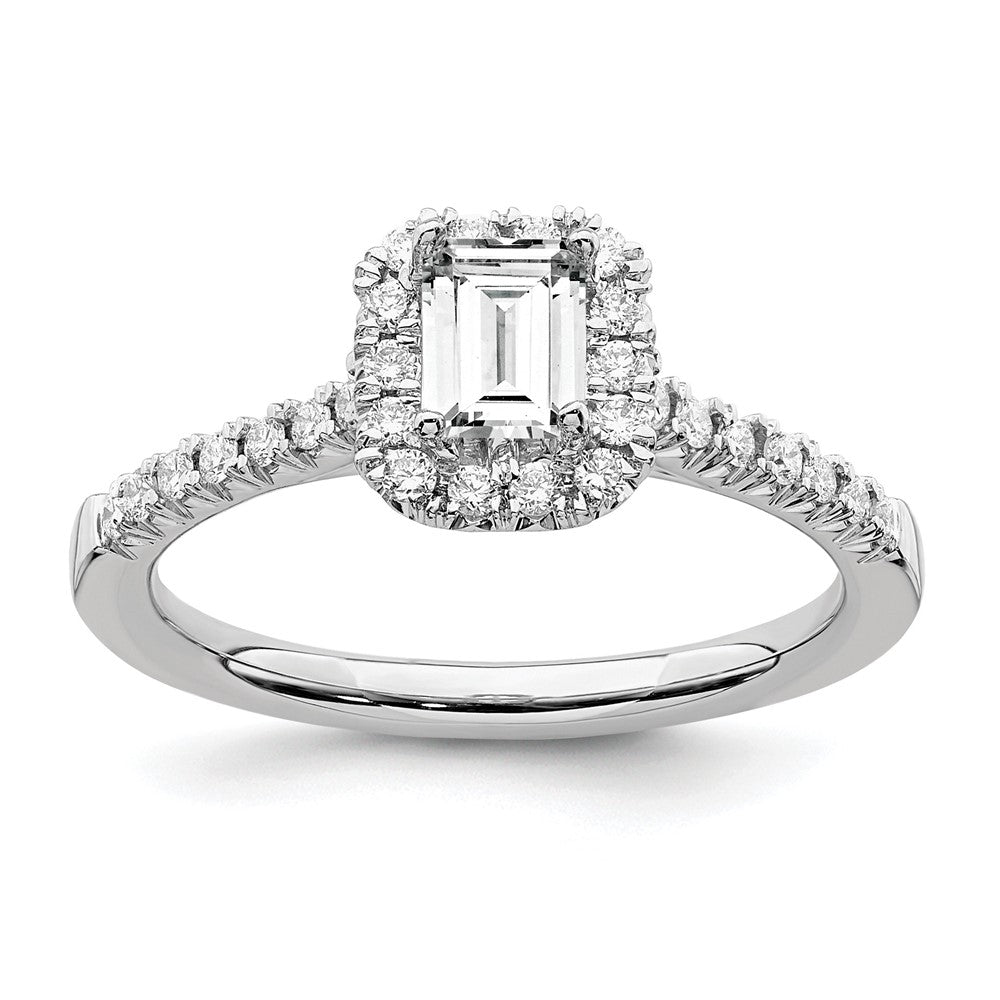 Emerald-Cut Halo Diamond Semi-mount Engagement Rings