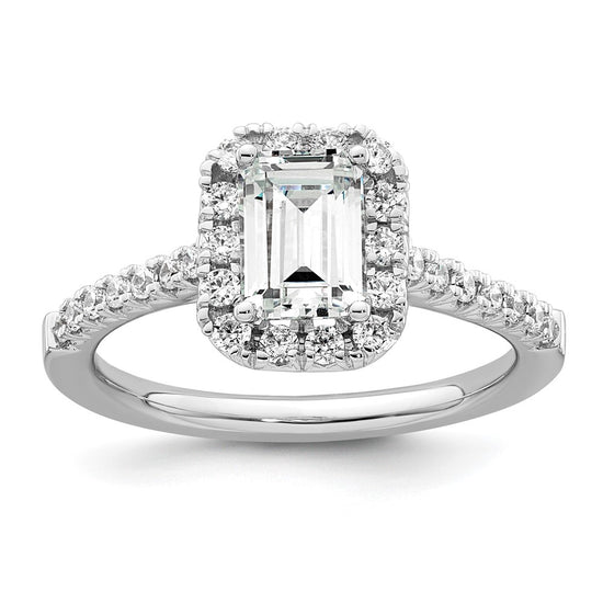 Emerald-Cut Halo Diamond Semi-mount Engagement Rings