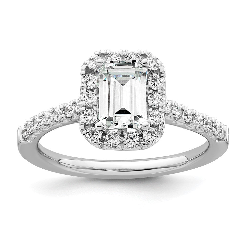 Emerald-Cut Halo Diamond Semi-mount Engagement Rings