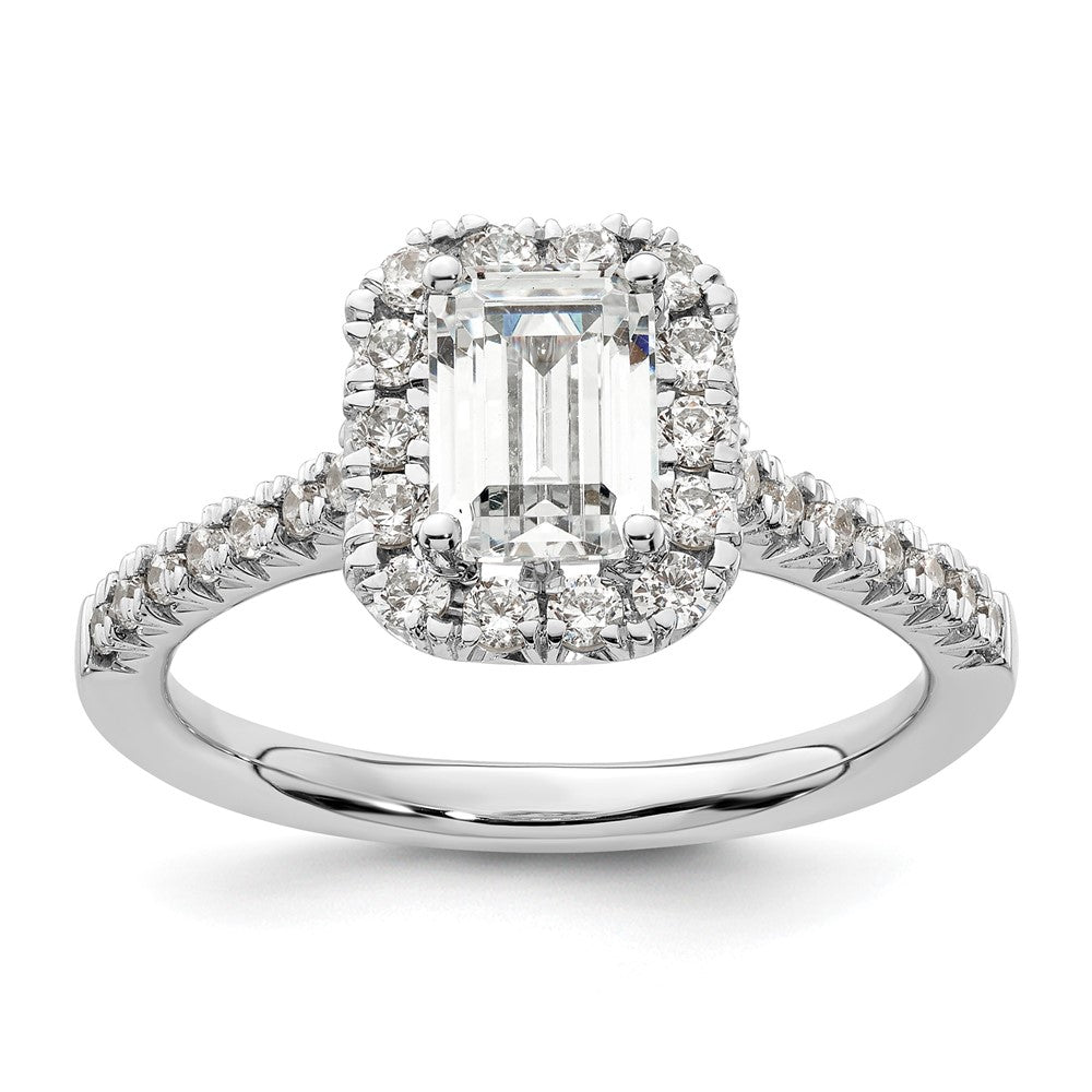 Emerald-Cut Halo Diamond Semi-mount Engagement Rings