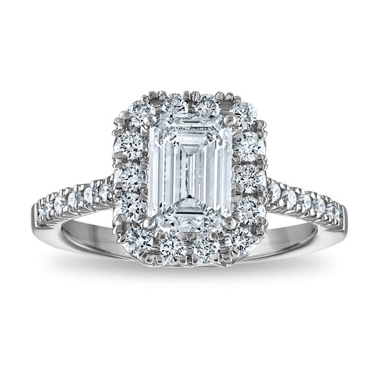 14kw Certified 2.13ct Emerald Lab Grown VS/SI FGH Dia Halo Complete Engagem