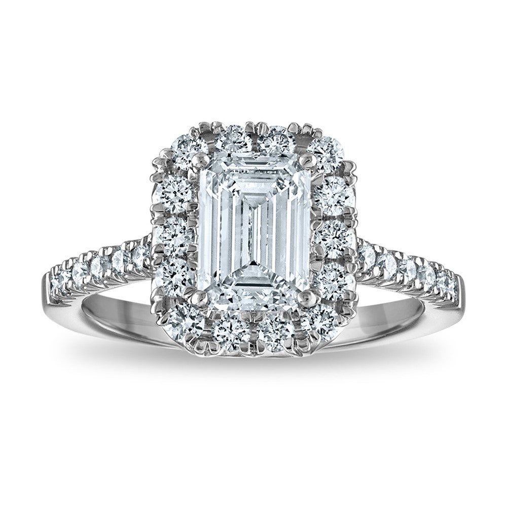 14kw Certified 2.13ct Emerald Lab Grown VS/SI FGH Dia Halo Complete Engagem