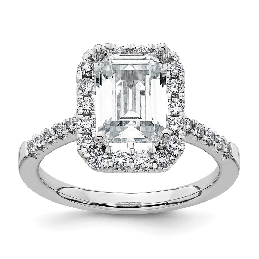 Emerald-Cut Halo Diamond Semi-mount Engagement Rings