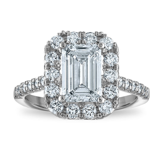 14kw Certified 2.77ct Emerald Lab Grown VS/SI FGH Dia Halo Complete Engagem