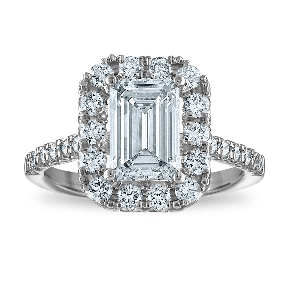 14kw Certified 2.77ct Emerald Lab Grown VS/SI FGH Dia Halo Complete Engagem