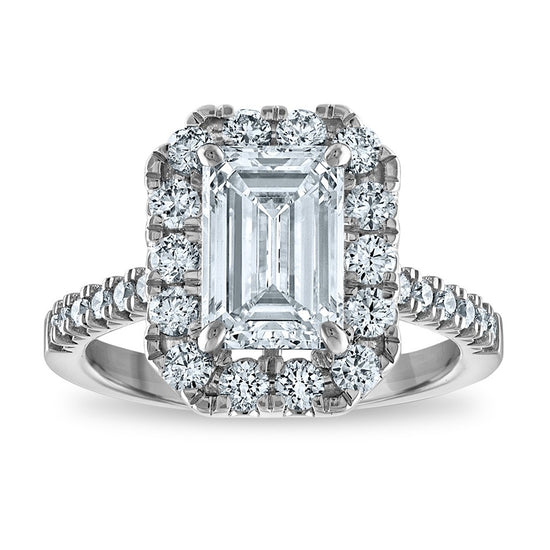 14kw Certified 3.3ct Emerald Lab Grown VS/SI FGH Dia Halo Complete Engageme