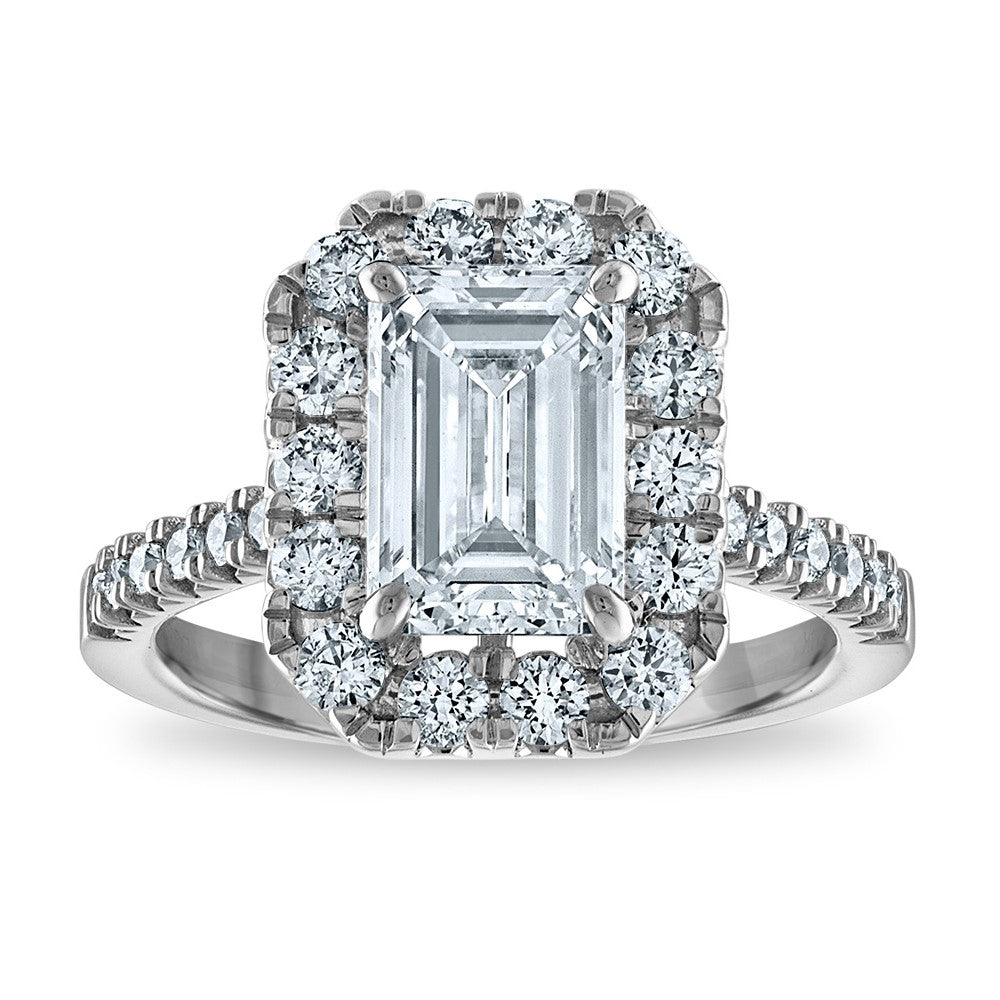 14kw Certified 3.3ct Emerald Lab Grown VS/SI FGH Dia Halo Complete Engageme