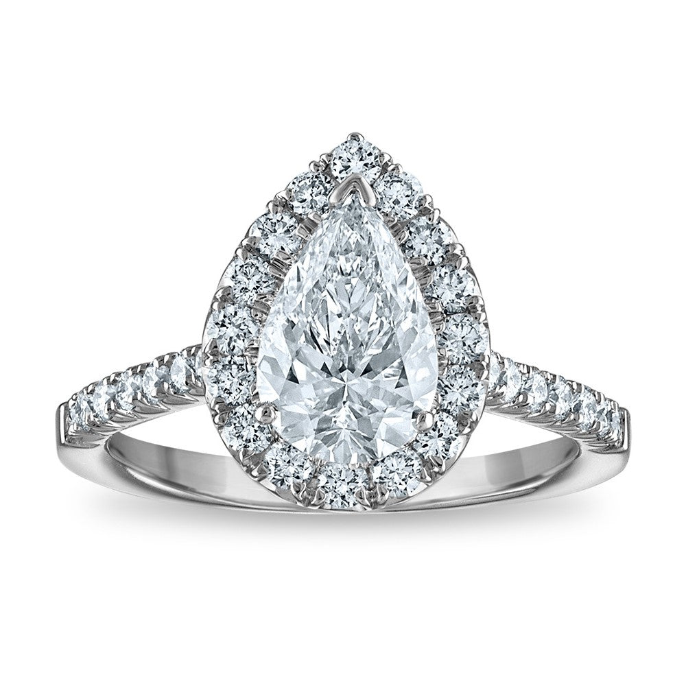 14kw Certified 2.11ct Pear Lab Grown VS/SI FGH Dia Halo Complete Engagement