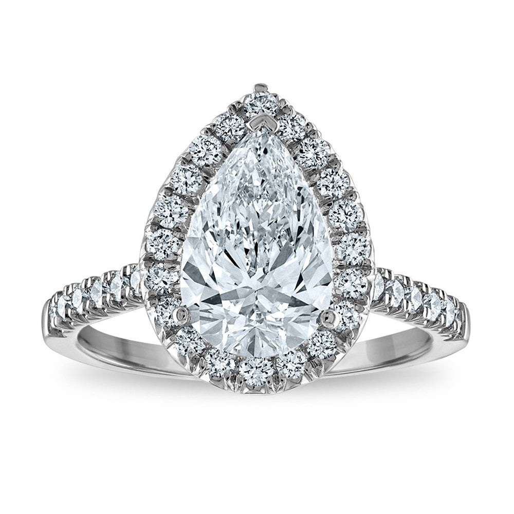 14kw Certified 2.54ct Pear Lab Grown VS/SI FGH Dia Halo Complete Engagement