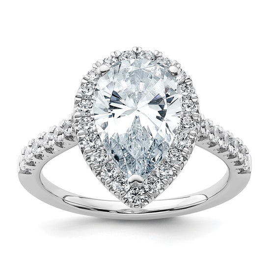 14kw Lab Grown VS/SI+ G+ Dia Pear Halo Semi-mount Engagement Ring