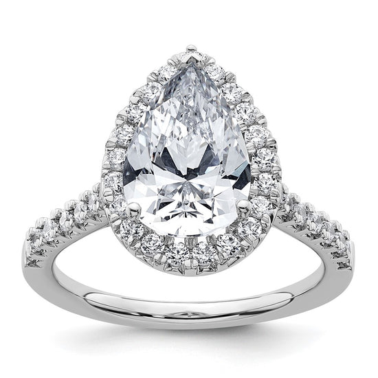 14kw Lab Grown VS/SI+ G+ Dia Pear Halo Semi-mount Engagement Ring