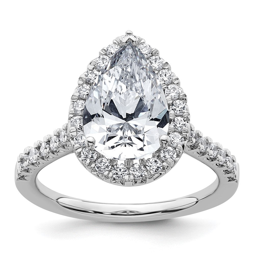 14kw Lab Grown VS/SI+ G+ Dia Pear Halo Semi-mount Engagement Ring