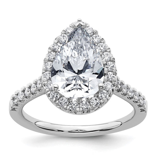 14kw Lab Grown VS/SI+ G+ Dia Pear Halo Semi-mount Engagement Ring