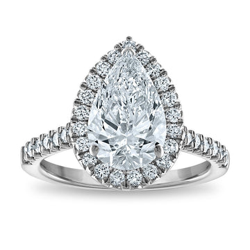 14kw Certified 3.03ct Pear Lab Grown VS/SI FGH Dia Halo Complete Engagement
