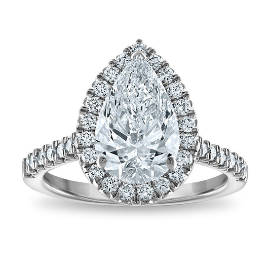 14kw Certified 3.03ct Pear Lab Grown VS/SI FGH Dia Halo Complete Engagement