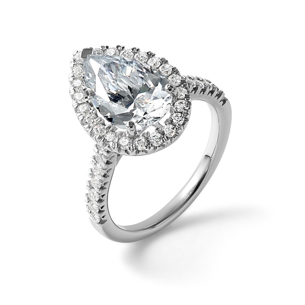 14kw Certified 3.03ct Pear Lab Grown VS/SI FGH Dia Halo Complete Engagement