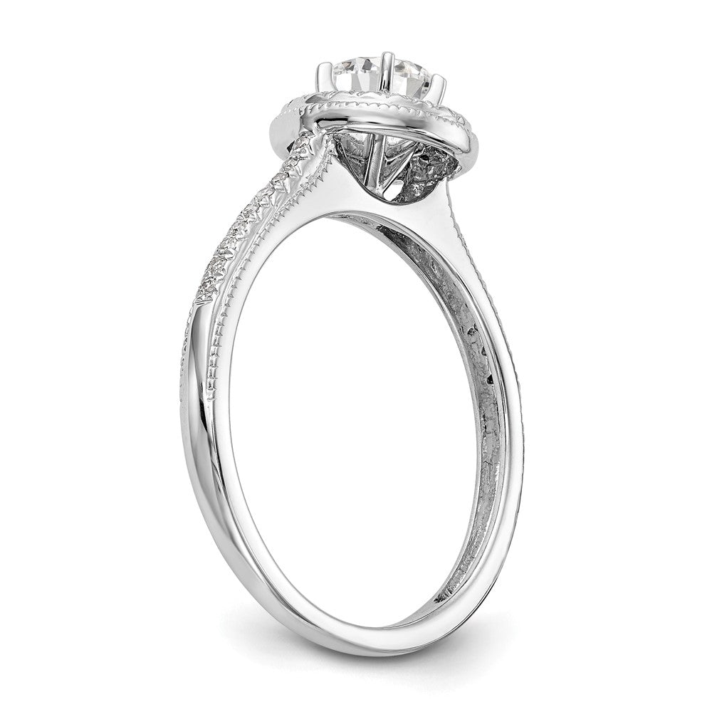 14K White Gold Halo (Holds 1/4 carat (4.00mm) Round Center) 1/10 carat Diamond Semi-Mount Engagement Ring