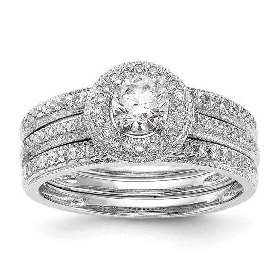 14K White Gold Halo (Holds 1/4 carat (4.00mm) Round Center) 1/10 carat Diamond Semi-Mount Engagement Ring