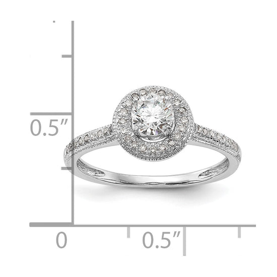 14K White Gold Halo (Holds 1/4 carat (4.00mm) Round Center) 1/10 carat Diamond Semi-Mount Engagement Ring
