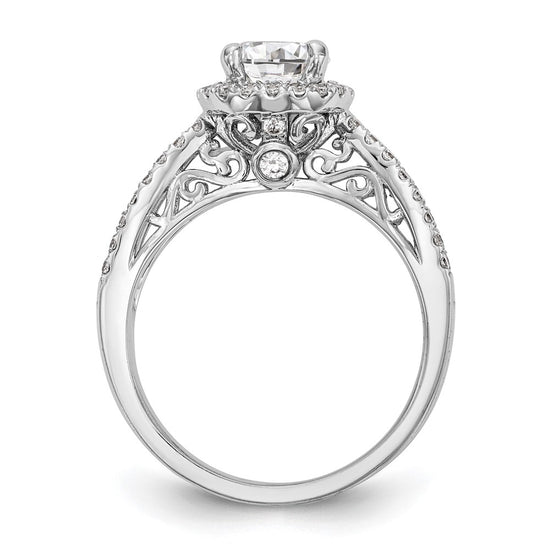 14k White Gold 5/8 carat Lab Grown Diamond VS/SI+ G+ 1 carat Center Round Semi Mount Halo Engagement Ring