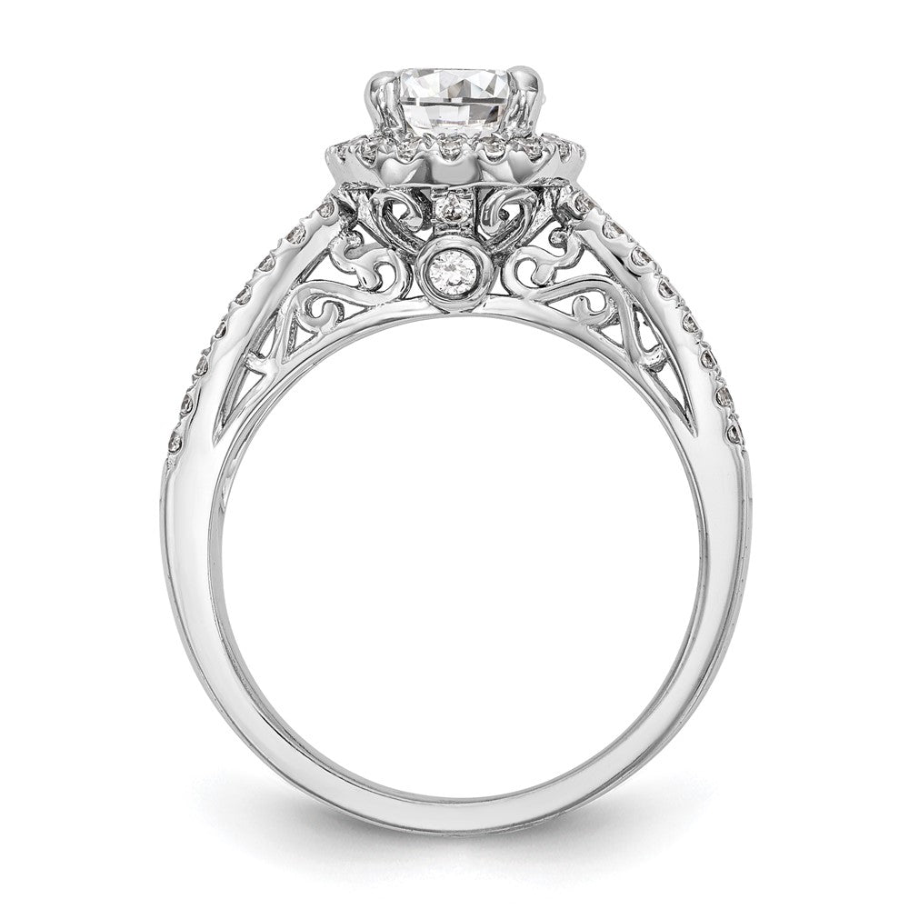 14k White Gold 5/8 carat Lab Grown Diamond VS/SI+ G+ 1 carat Center Round Semi Mount Halo Engagement Ring