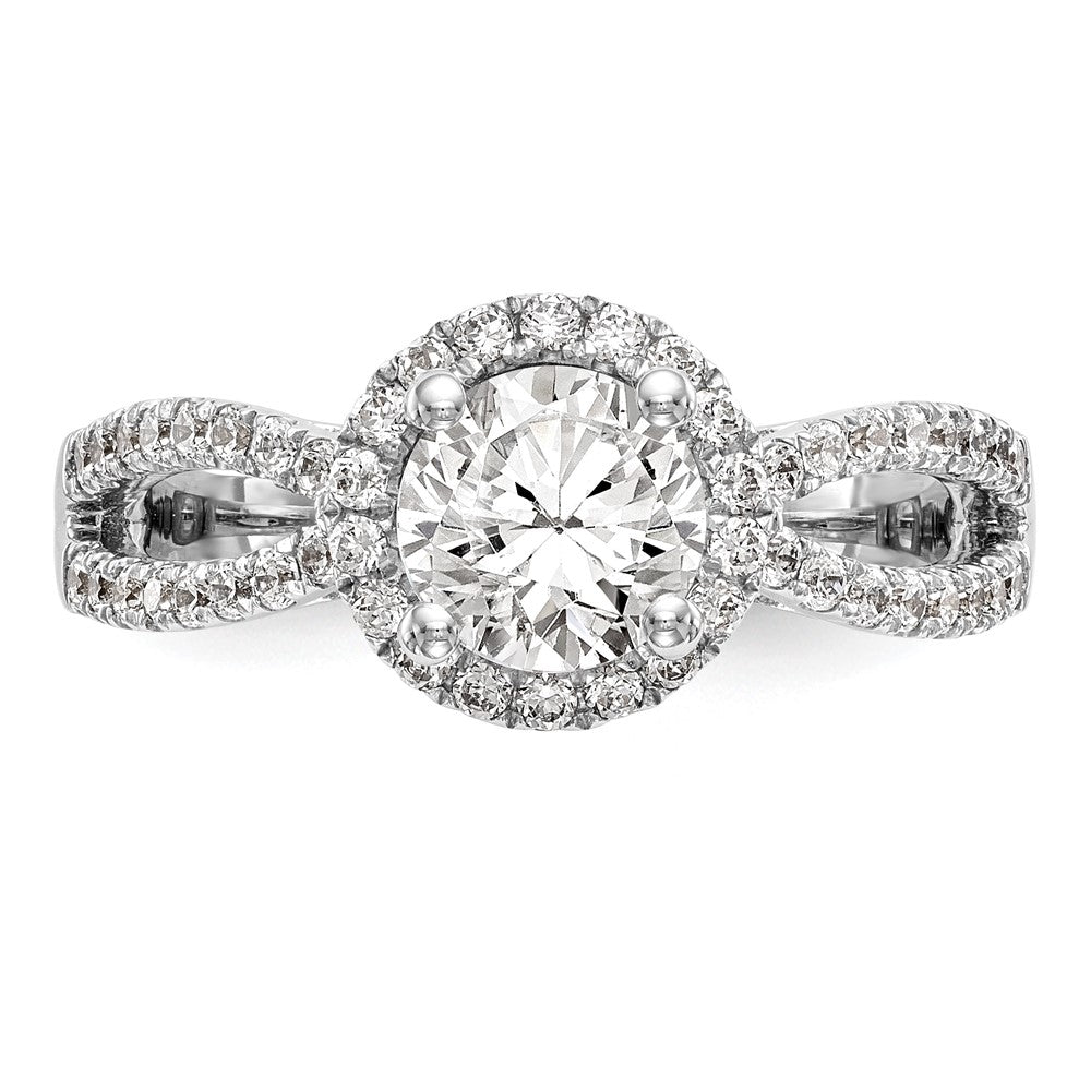 14k White Gold 5/8 carat Lab Grown Diamond VS/SI+ G+ 1 carat Center Round Semi Mount Halo Engagement Ring
