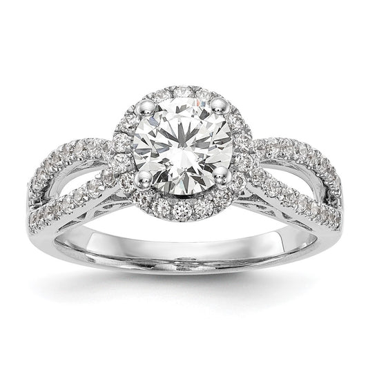 14k White Gold 5/8 carat Lab Grown Diamond VS/SI+ G+ 1 carat Center Round Semi Mount Halo Engagement Ring