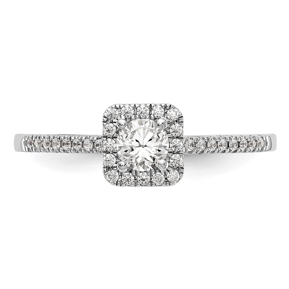 14K White Gold Halo Plus (Holds 1/4 carat (4.00mm) Round Center) 1/8 carat Diamond Semi-Mount Engagement Ring