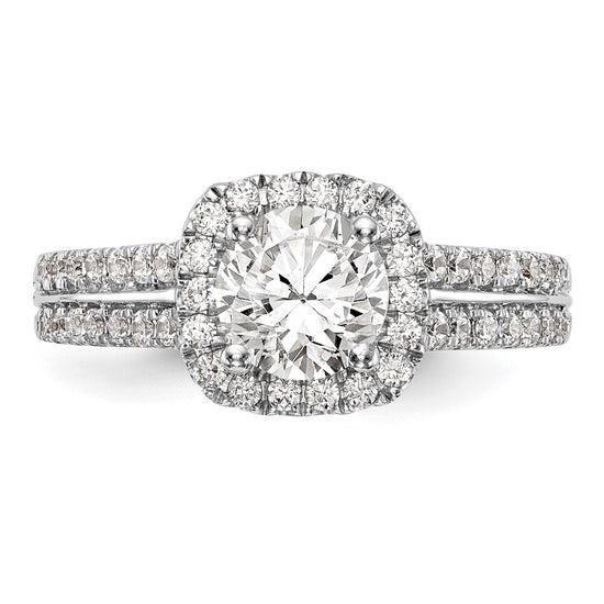 14K White Gold Halo Plus (Holds 1 carat (6.5mm) Round Center) 1/2 carat Diamond Semi-Mount Engagement Ring